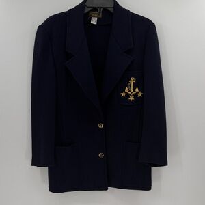 Gibi Roma Vintage Nautical Anchor Knit Blazer - Navy/Gold - 8